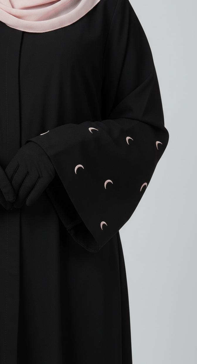Pink Cresent Embroiderd Abaya