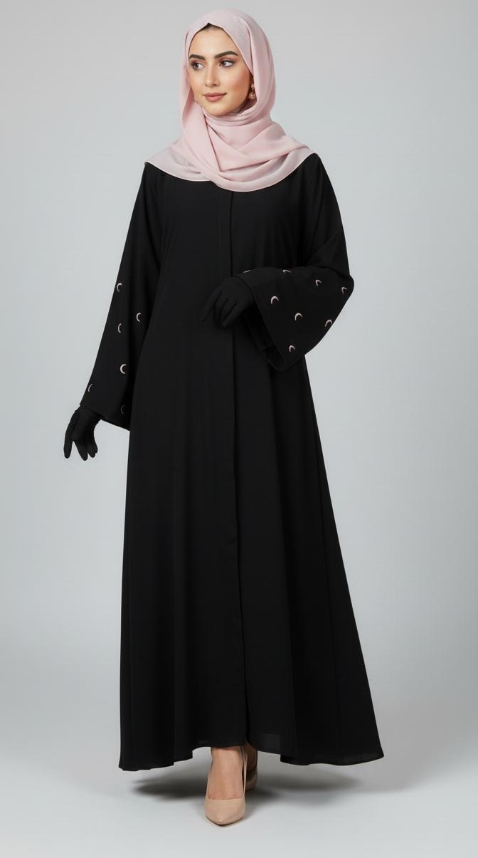 Pink Cresent Embroiderd Abaya