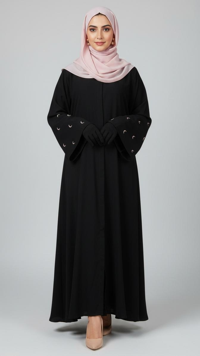 Pink Cresent Embroiderd Abaya