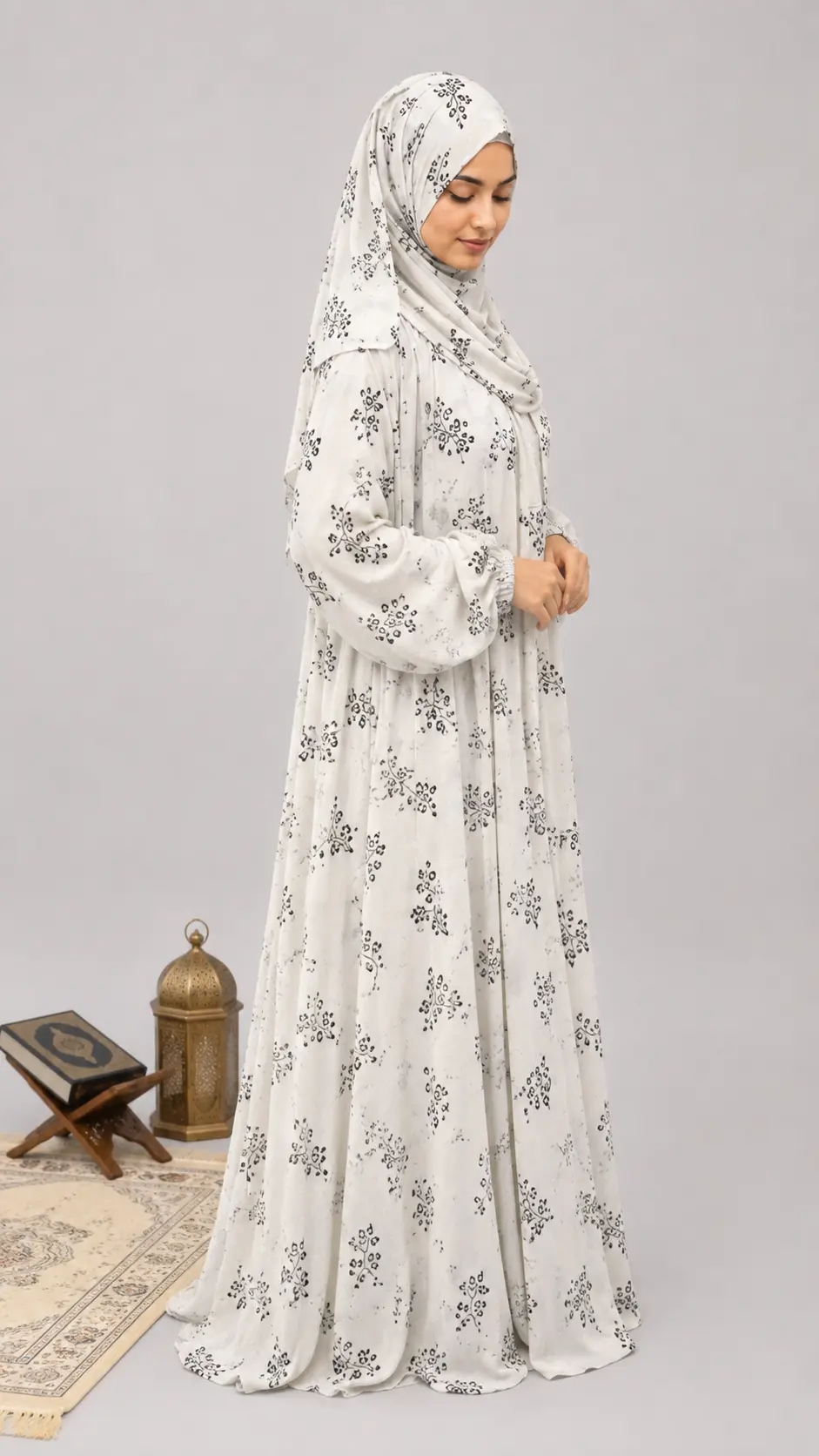 Sakeenah Black & White Floral Prayer Dress