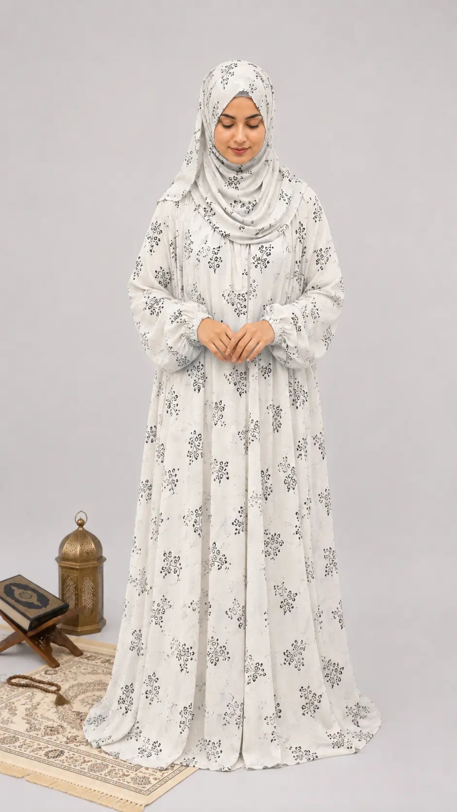 Sakeenah Black & White Floral Prayer Dress