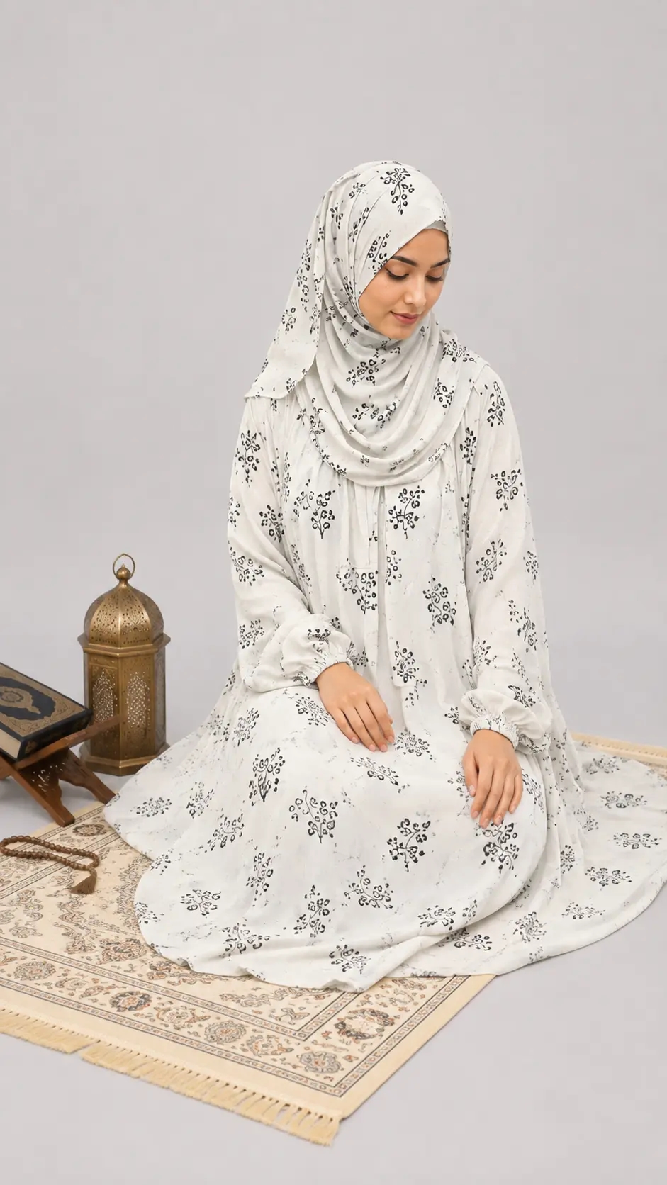 Sakeenah Black & White Floral Prayer Dress