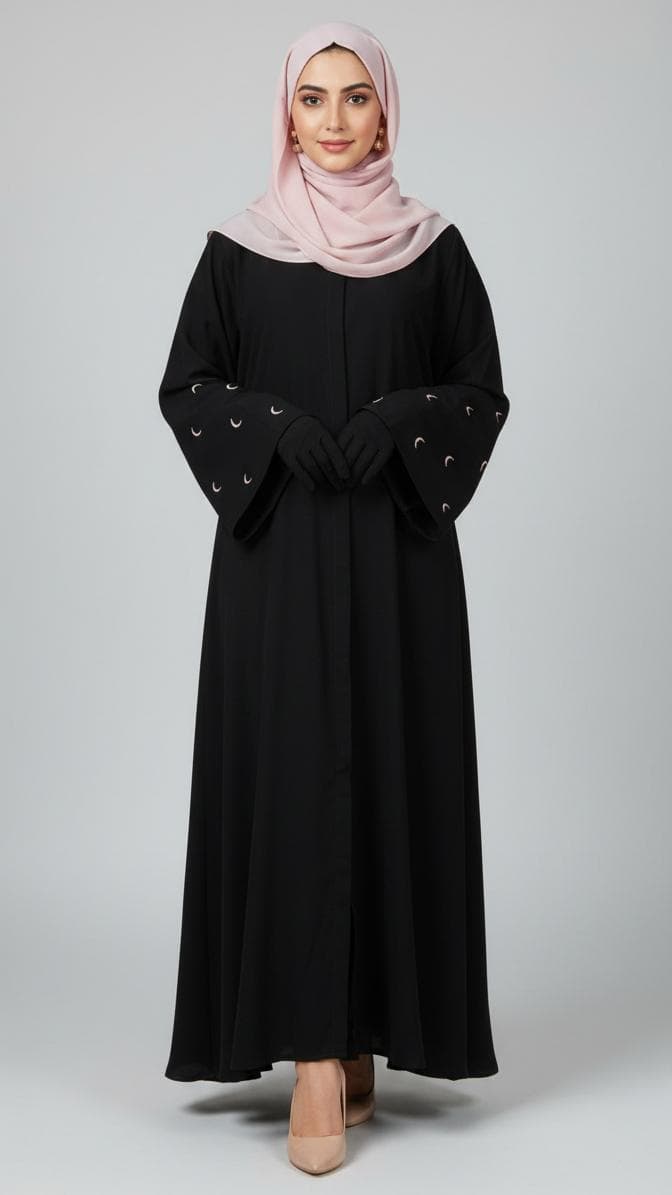 Pink Cresent Embroiderd Abaya