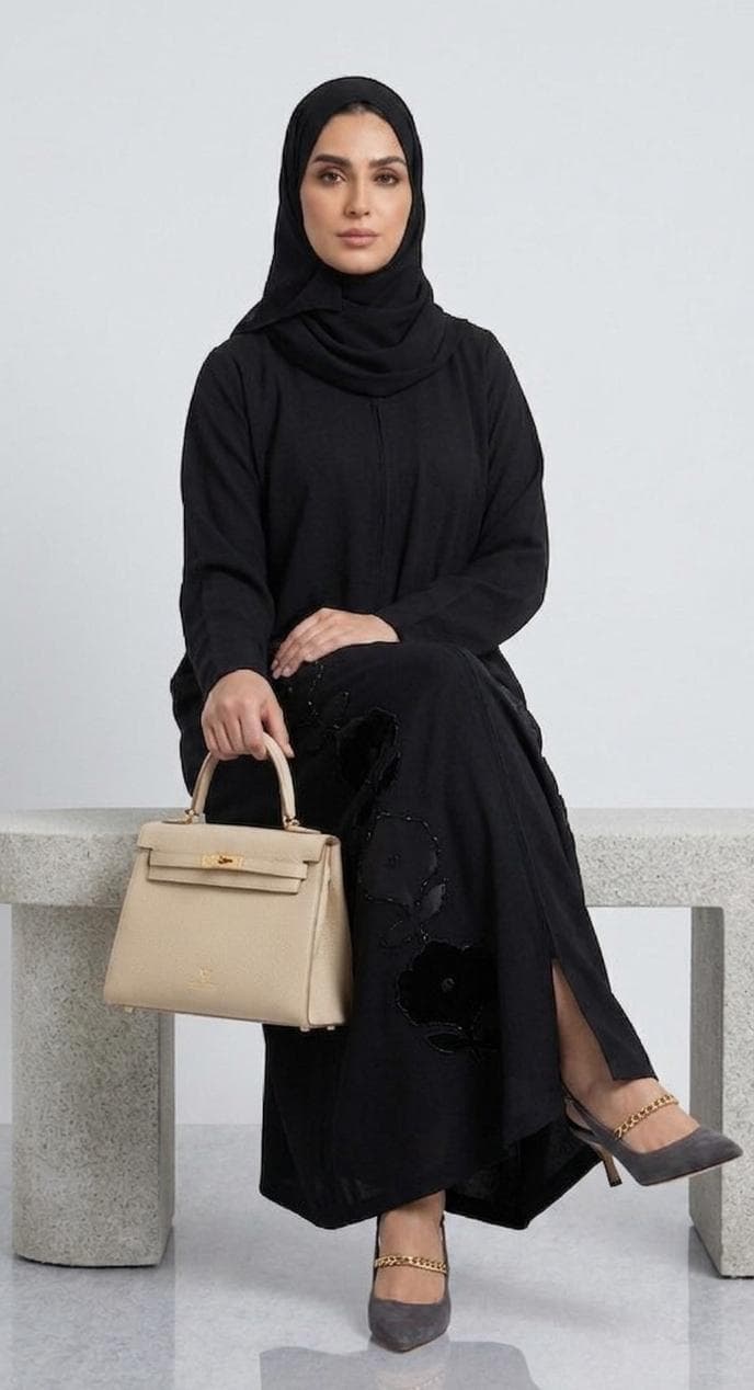 Floral Velvet Detail Abaya
