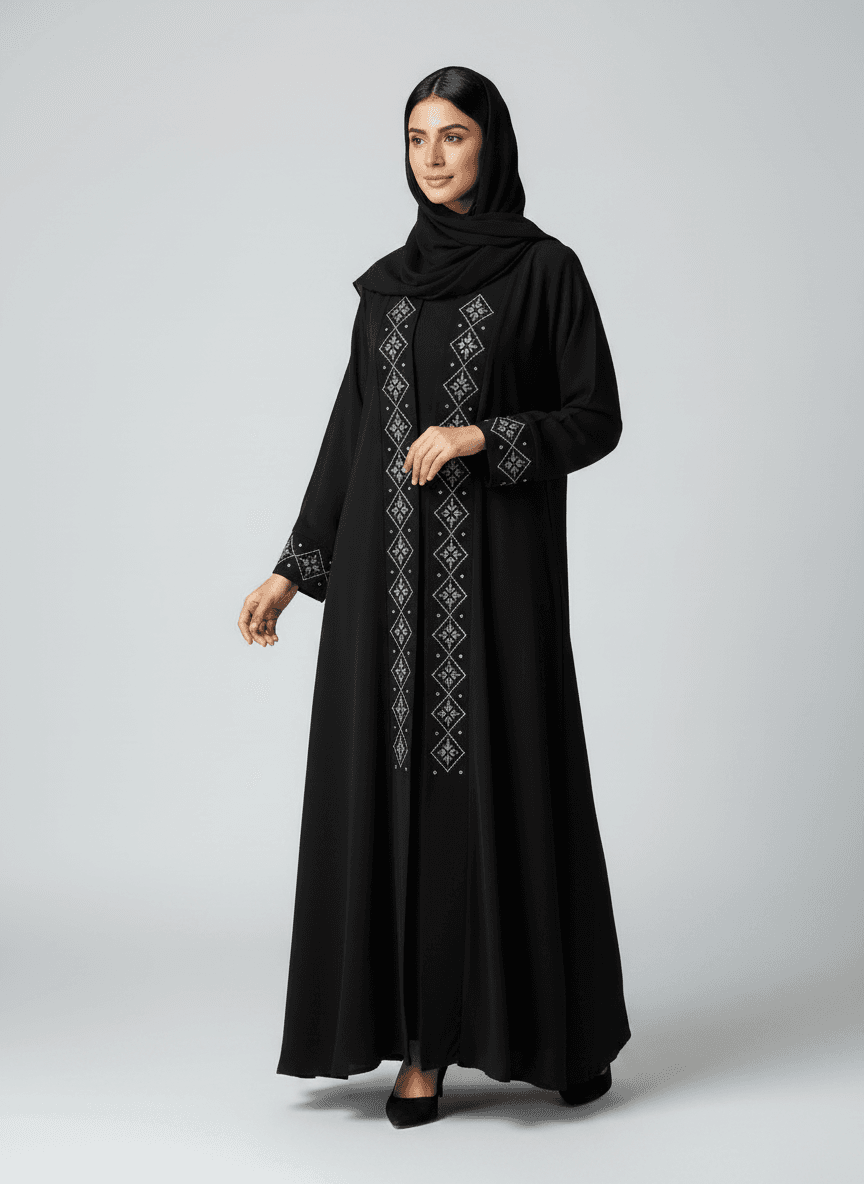 AL Safa Silver Embroidered Abaya