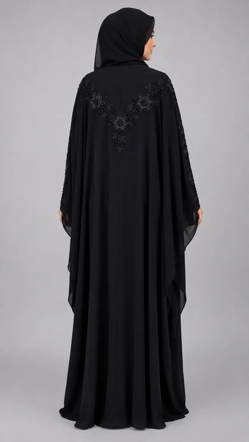 Elegant Black Embellished Kaftan Abaya