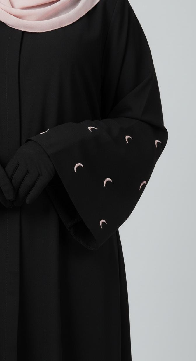 Pink Cresent Embroiderd Abaya