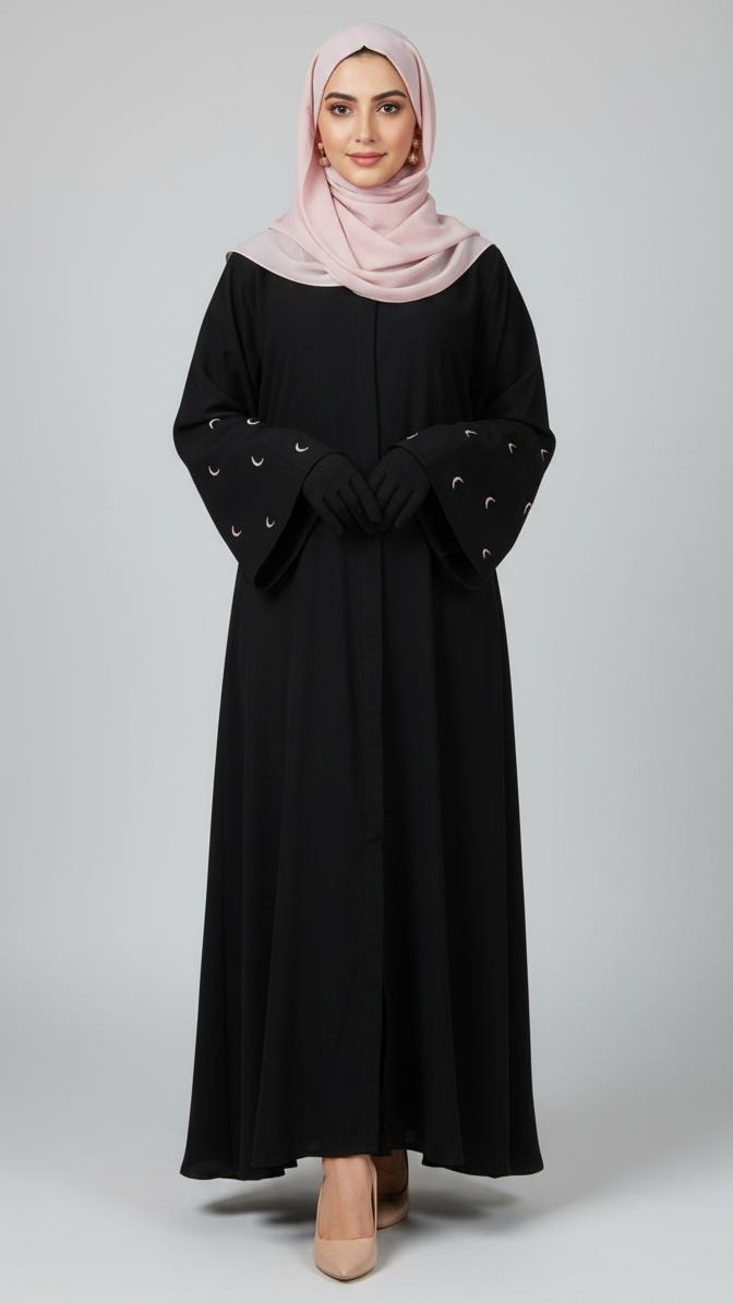 Pink Cresent Embroiderd Abaya