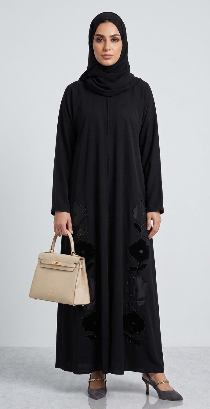 Floral Velvet Detail Abaya