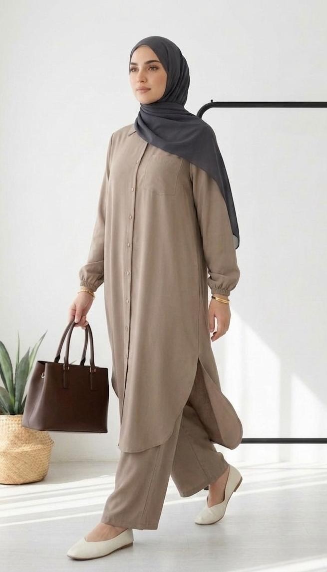 Casual Buttoned Tunic and Pants Set