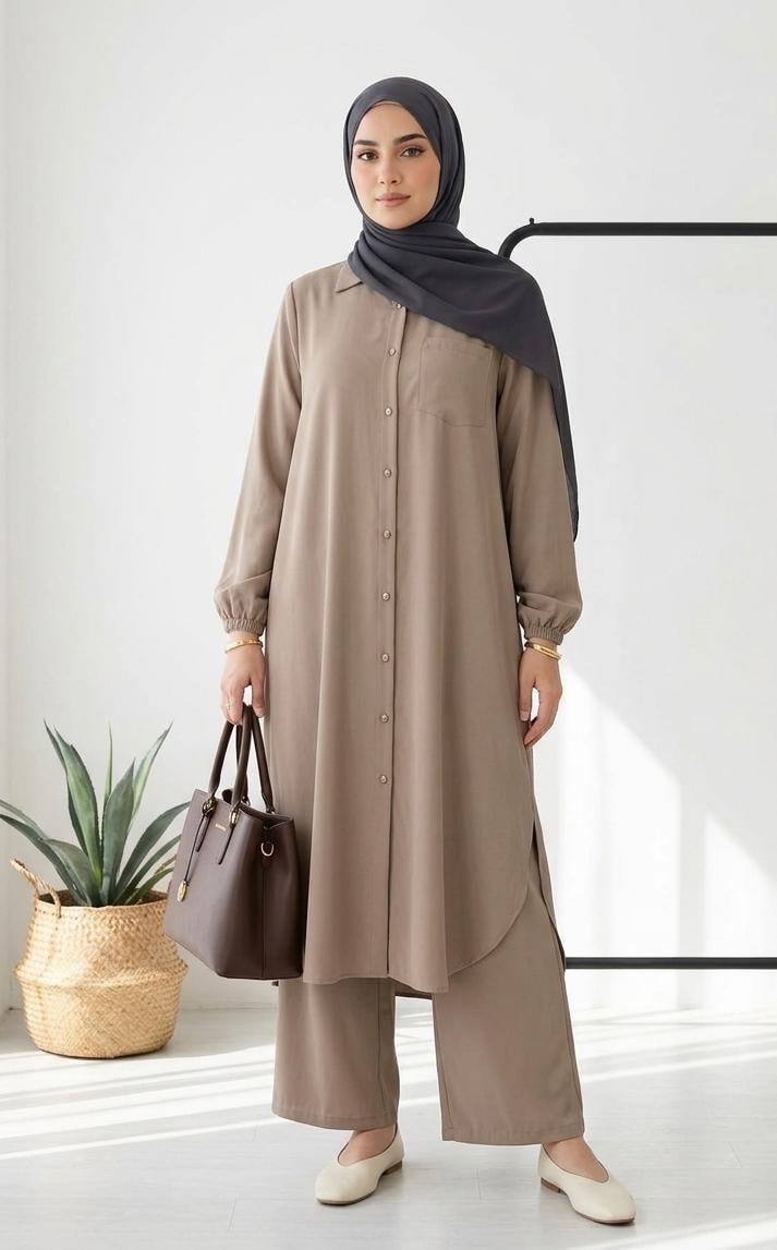 Casual Buttoned Tunic and Pants Set