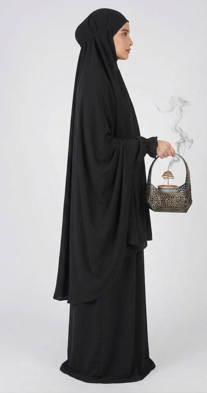 Rawdah Black Khimar with Skirt
