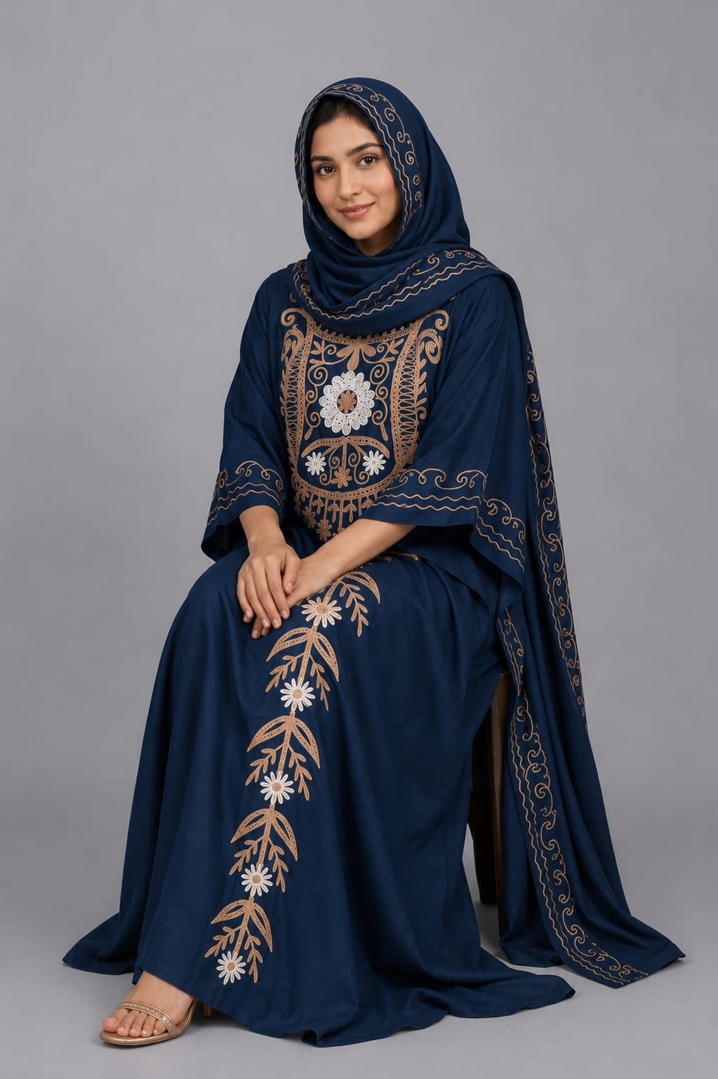 Midnight Noor Kashmiri Embroidered Modest Kaftan Maxi Dress