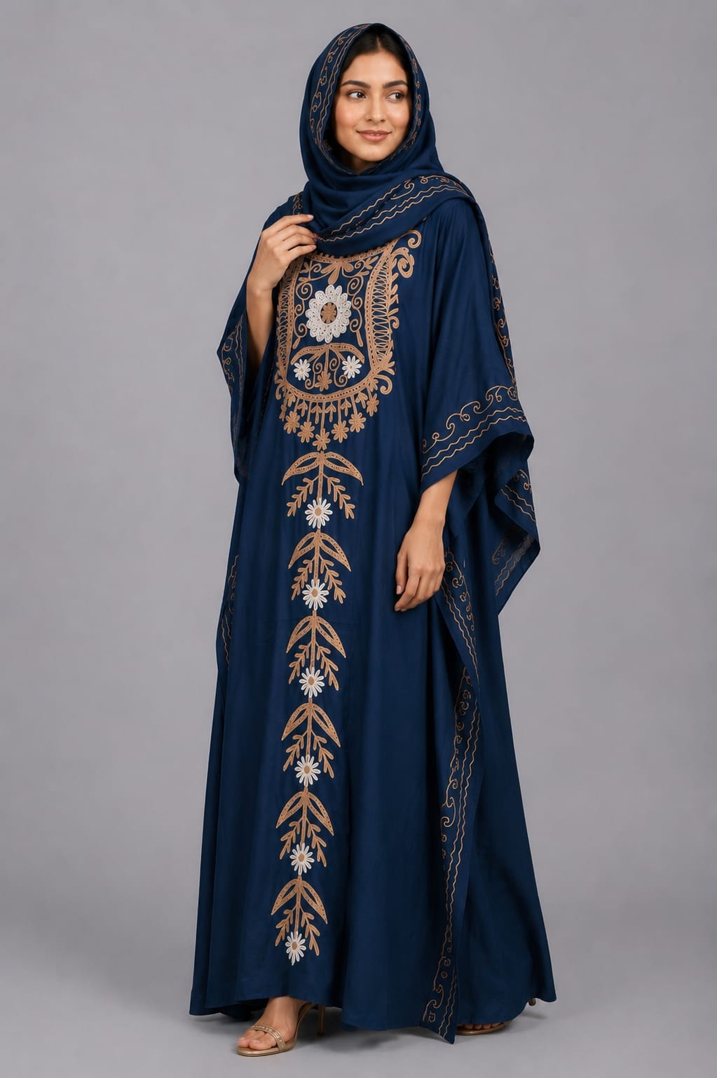 Midnight Noor Kashmiri Embroidered Modest Kaftan Maxi Dress
