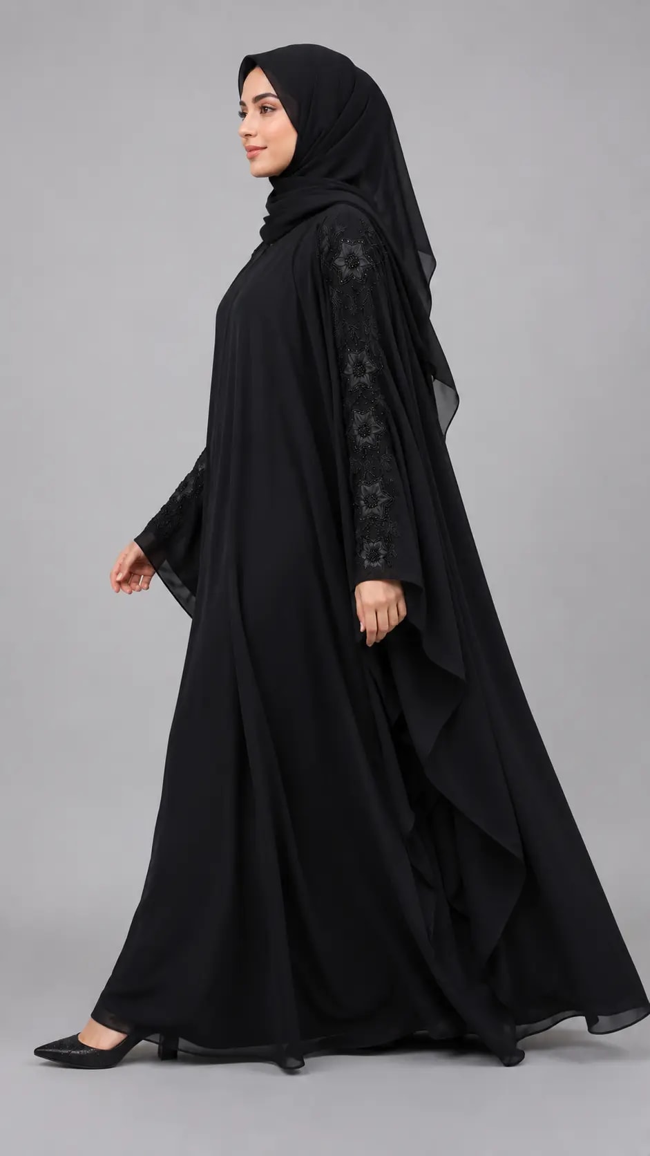 Elegant Black Embellished Kaftan Abaya