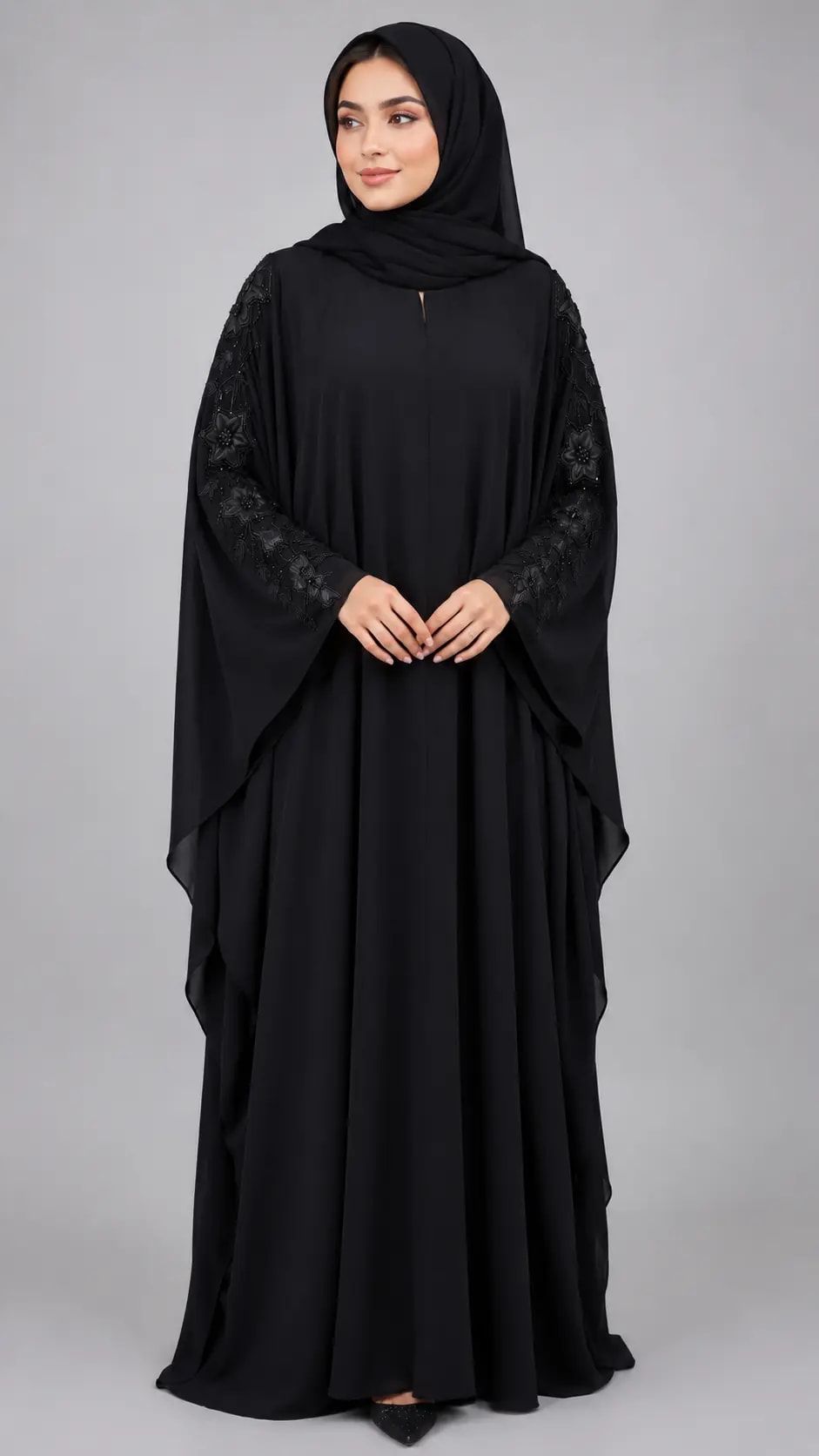Elegant Black Embellished Kaftan Abaya