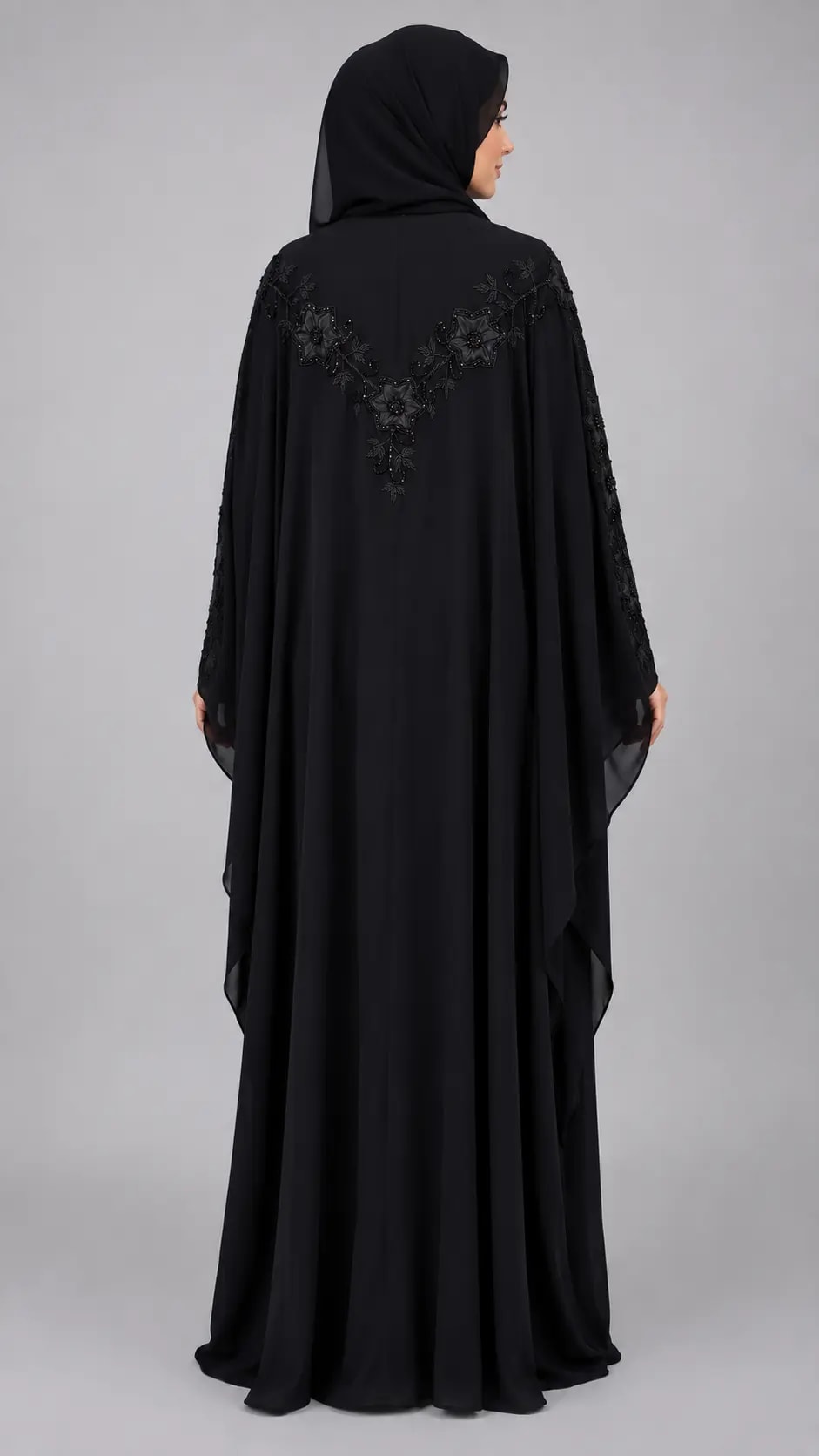 Elegant Black Embellished Kaftan Abaya