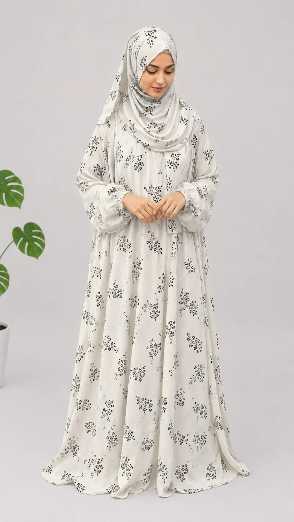 Sakeenah Black & White Floral Prayer Dress