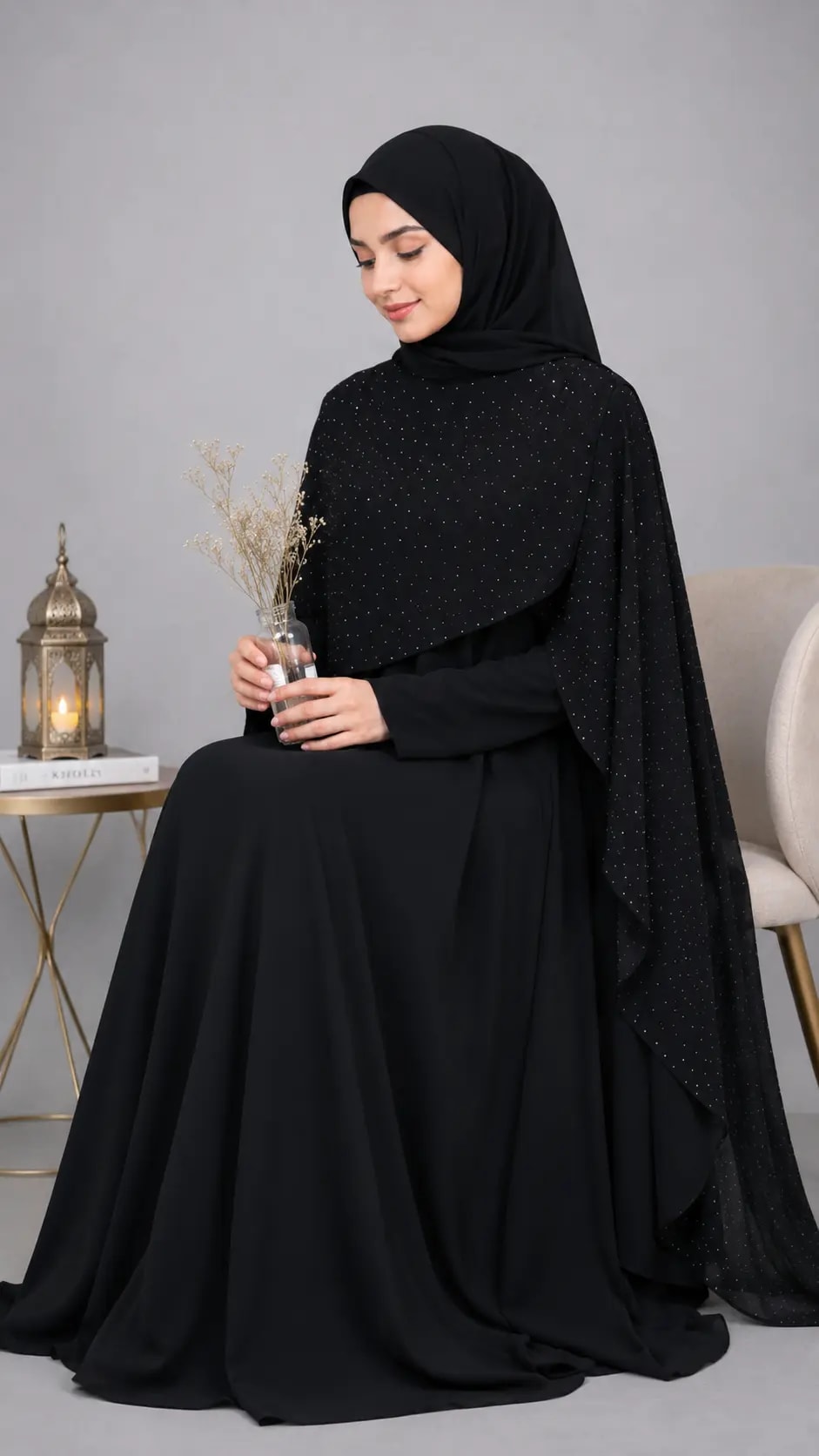 Elara Stone Cape Abaya