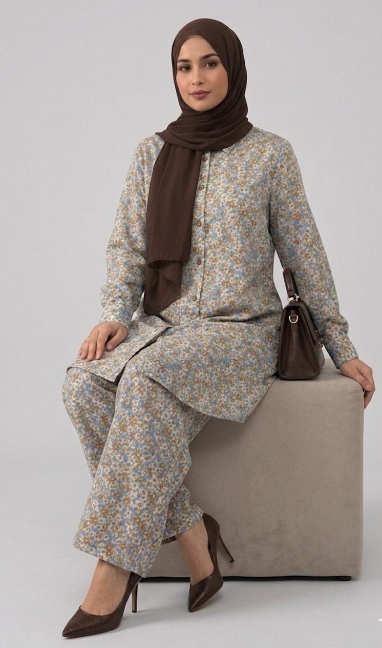 Classic Brown and Beige Floral Set