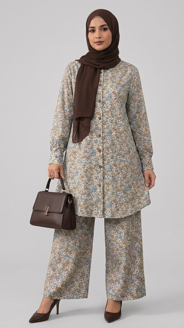 Classic Brown and Beige Floral Set