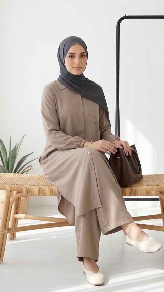 Casual Buttoned Tunic and Pants Set