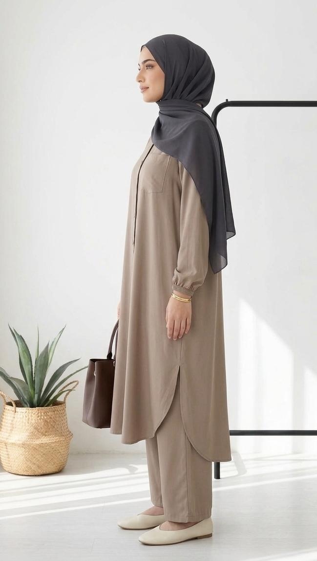 Casual Buttoned Tunic and Pants Set