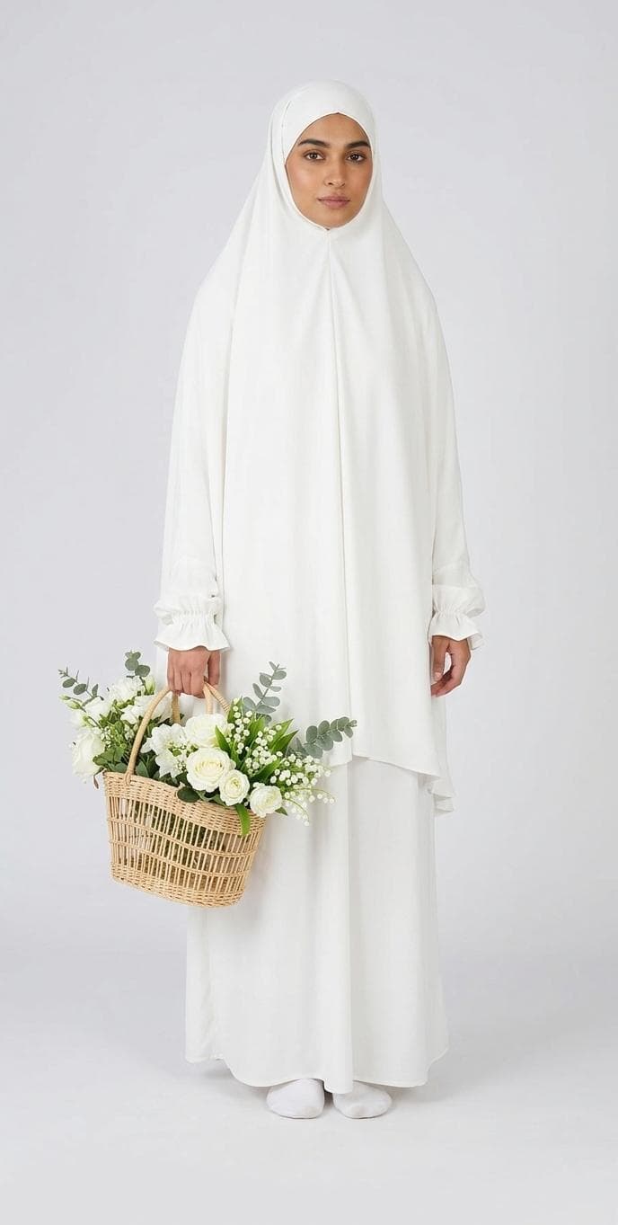 Rawdah White Khimar with Skirt