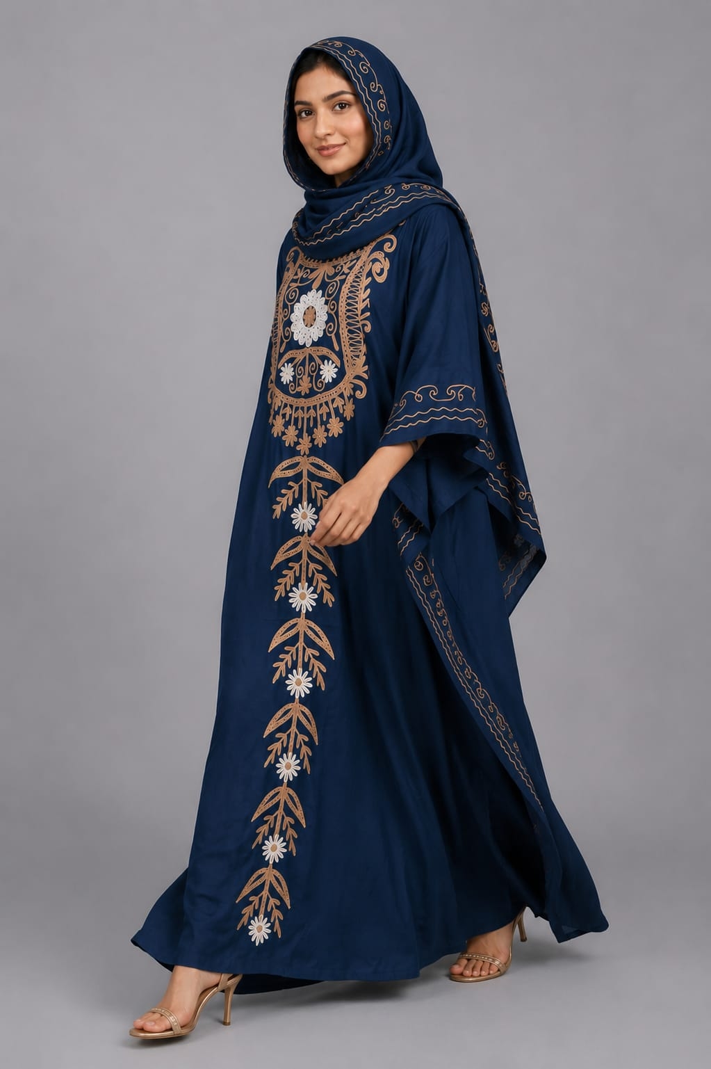 Midnight Noor Kashmiri Embroidered Modest Kaftan Maxi Dress