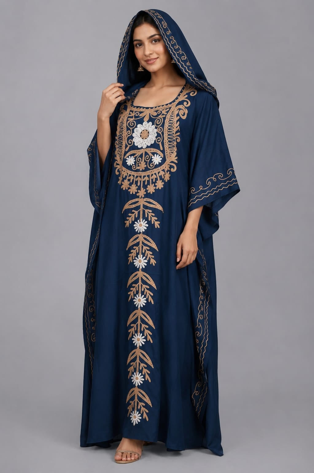 Midnight Noor Kashmiri Embroidered Modest Kaftan Maxi Dress