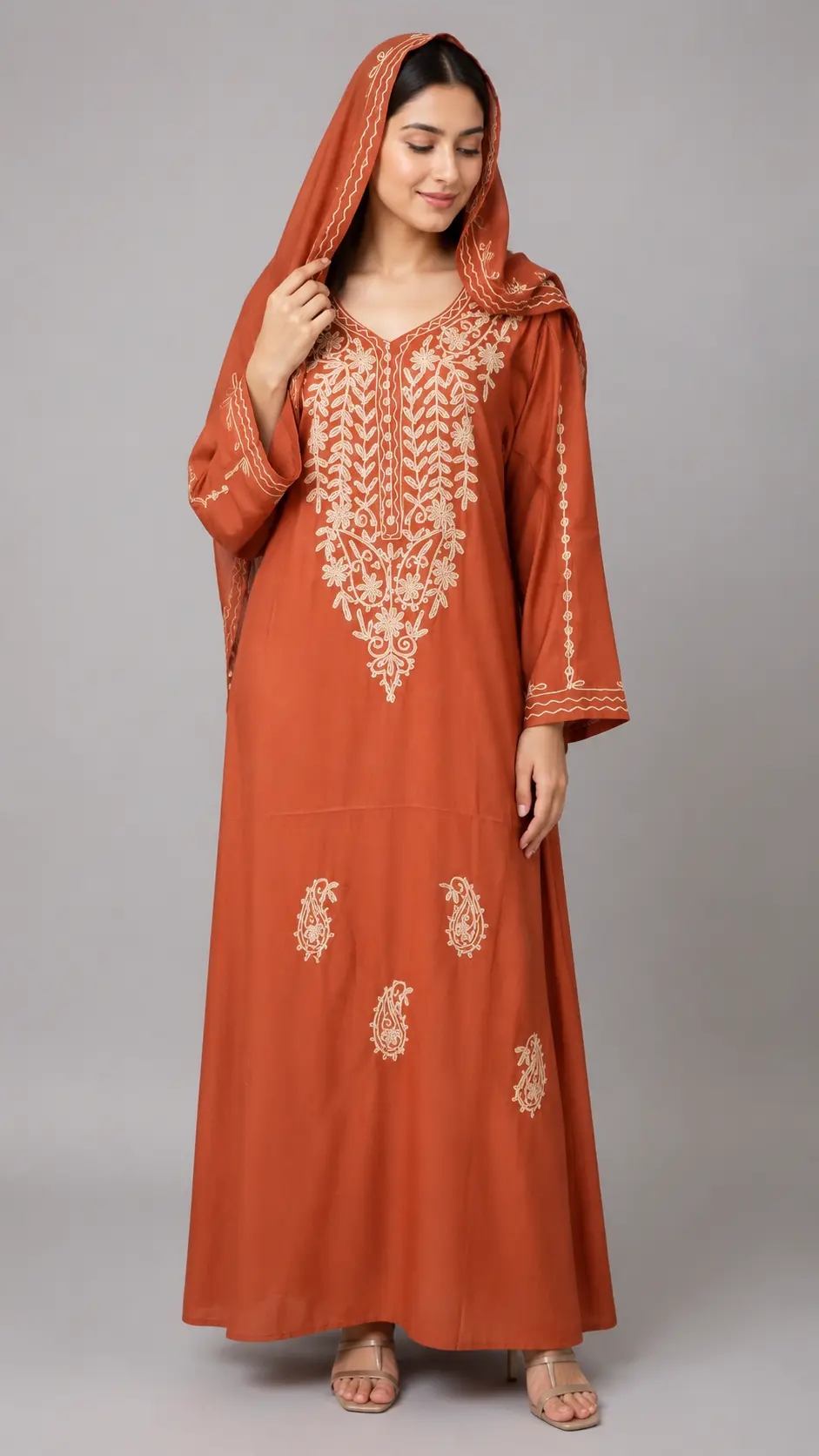 The Mehrunnisa Rust Embroidered Modest Maxi