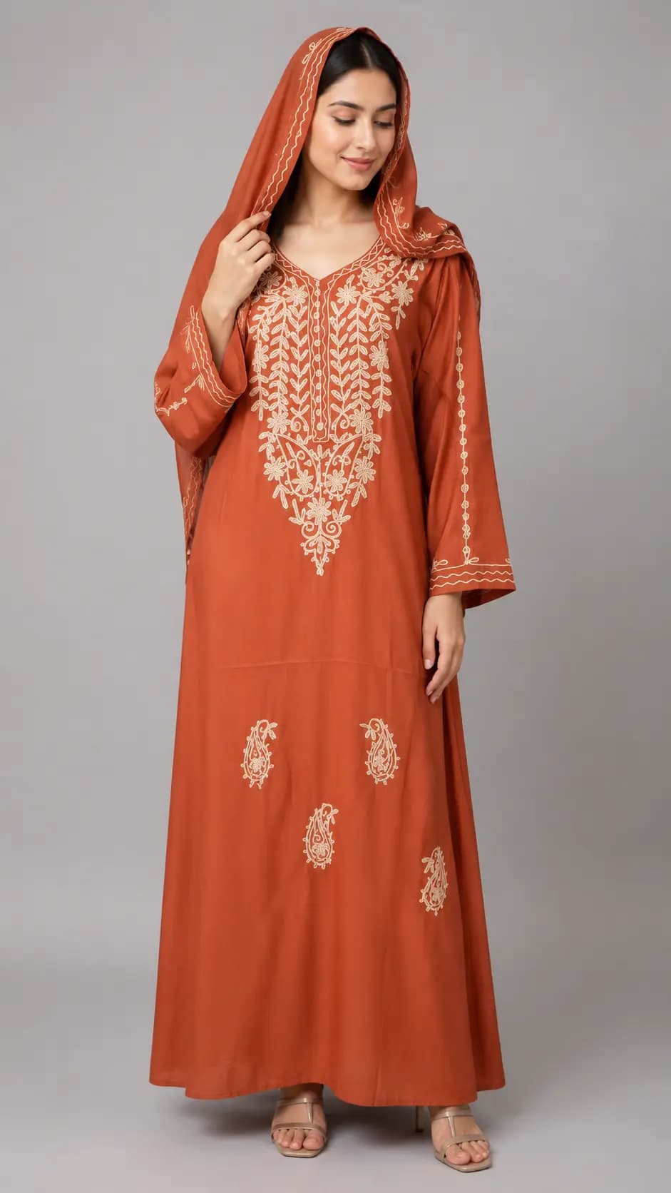 The Mehrunnisa Rust Embroidered Modest Maxi