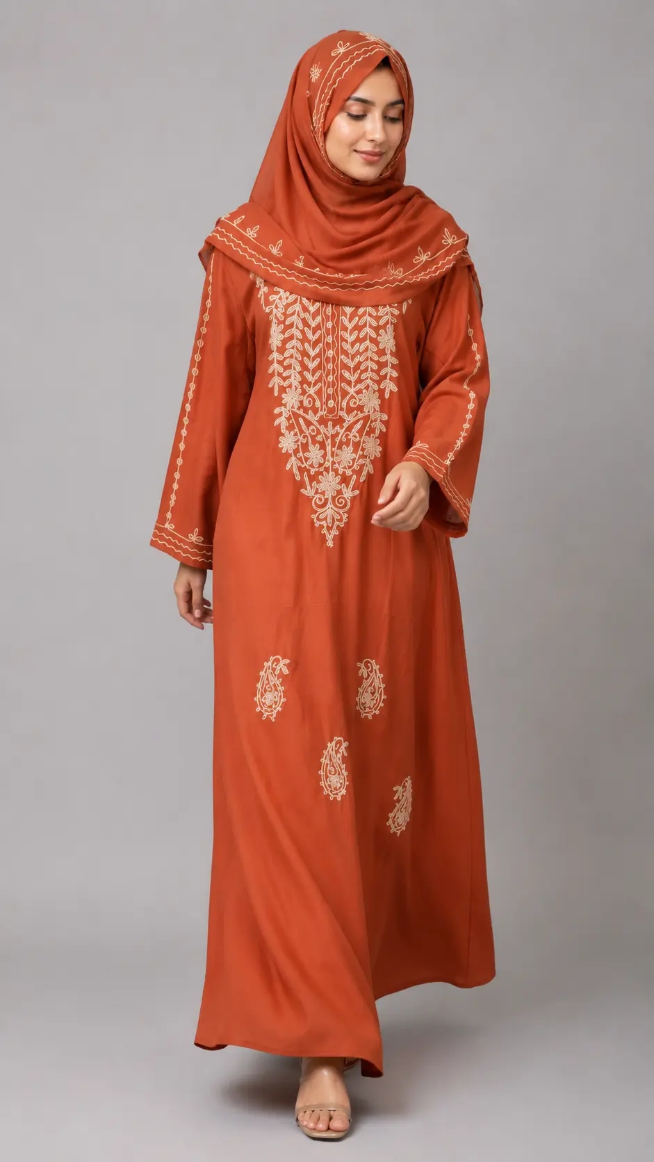 The Mehrunnisa Rust Embroidered Modest Maxi