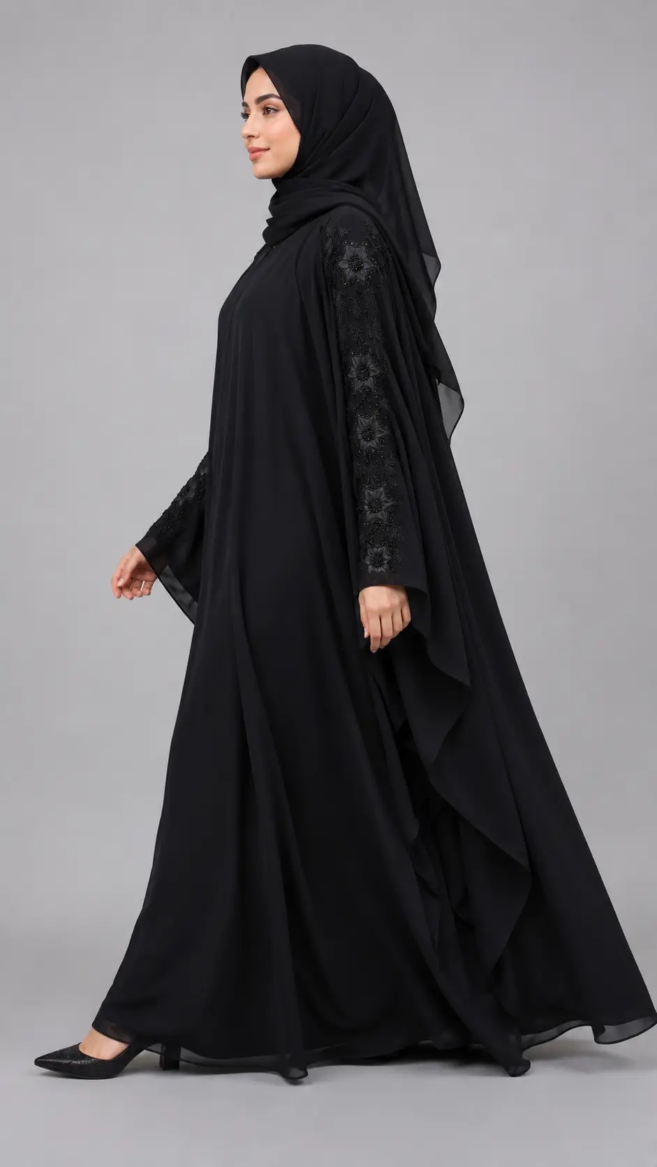 Elegant Black Embellished Kaftan Abaya