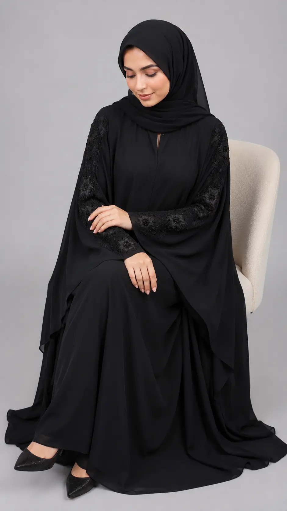 Elegant Black Embellished Kaftan Abaya